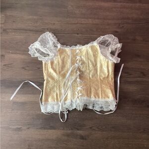 Elegant Gold and White Lace-Up Corset Top
